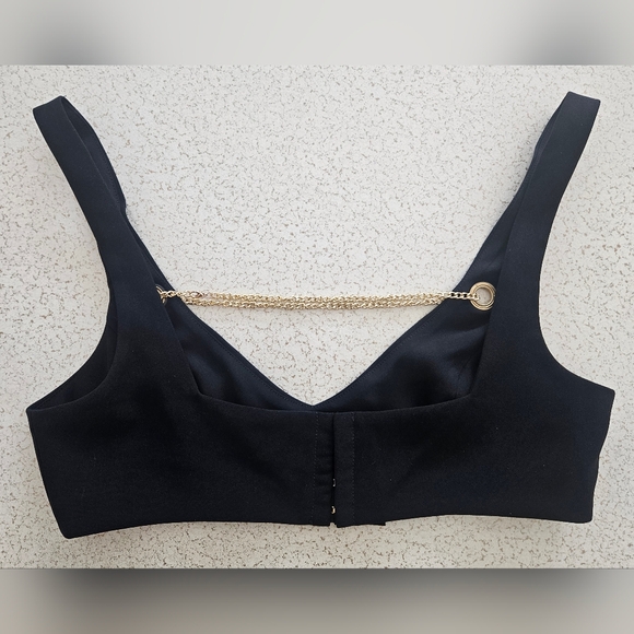 Michael Costello Black Crop Top with Chain Accent